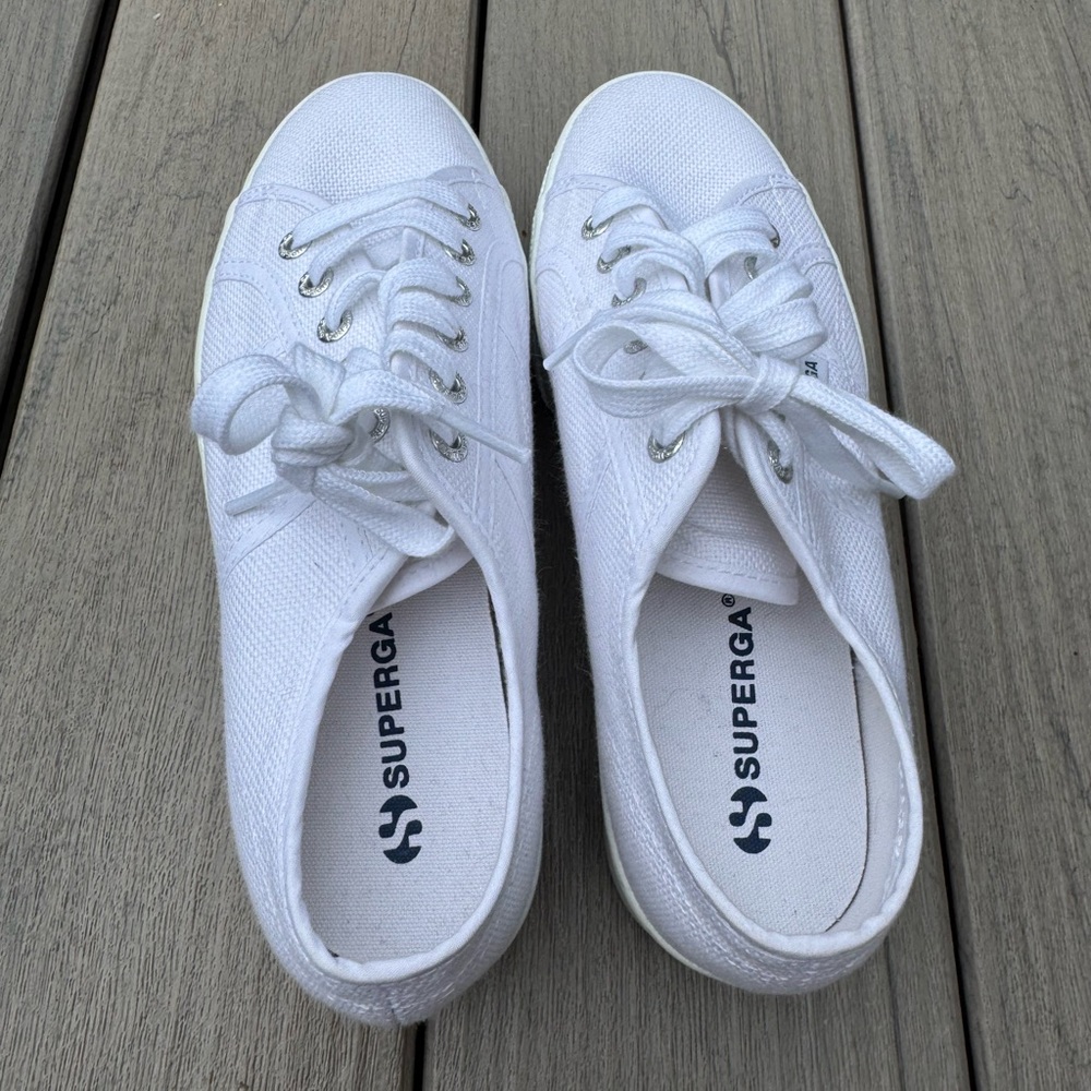 Superga White Canvas Platform Sneakers Size 37.5/W7
